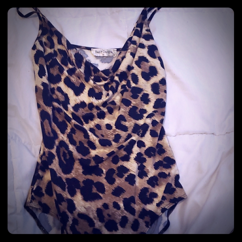 Leopard print cowl neck body suit